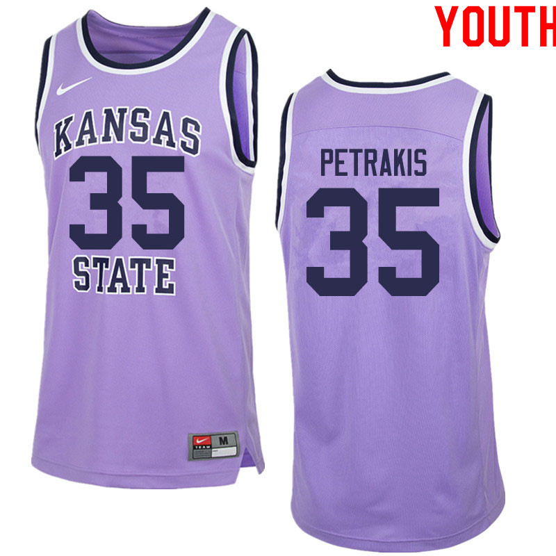Youth #35 Joe Petrakis Kansas State Wildcats College Basketball Jerseys Sale-Purple